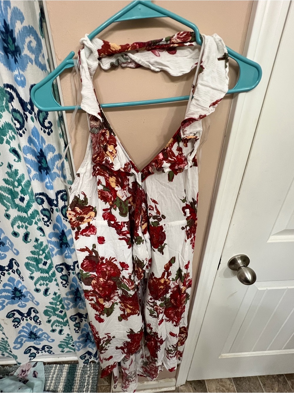 Red/white floral high low dress